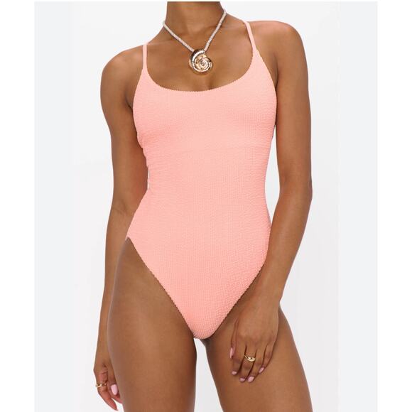 Show Me Your Mumu Positano Peach Sherbet Scrunch Textured One Piece Swimsuit - - Picture 1 of 9